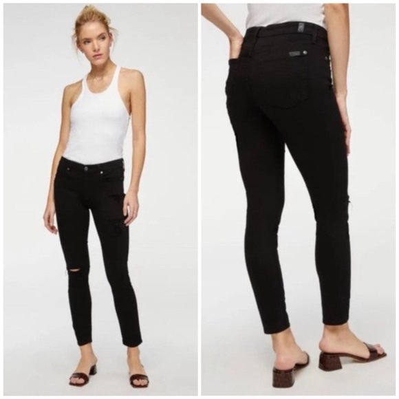 7 FAM The Ankle Skinny Jeans Distressed Black B(air) Denim Size 26 - Picture 1 of 13